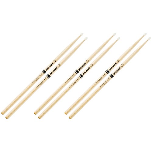 3 Pairs of Pro-Mark PW7AN Shira Kashi Japanese White Oak 7A Nylon Tip Drumsticks