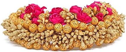 BOXO Artificial Flower Hair Gajra For Wedding, Hair Gajra For Bun Decoration, 30 Grams, Pink, Pack Of 1 (Pink - Golden)