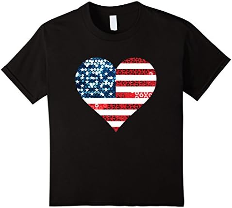 Kids usa heart american flag t shirt tee top t-shirt 6 Black