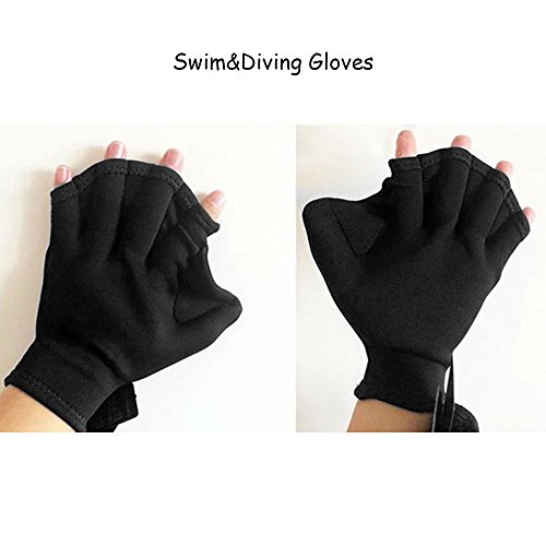 Happy Hours Swim Gloves, Training Aqua Fit Webbed Gloves For Men and Women Aquatic Fitness Water Resistance - Black