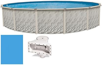 Wilbar Meadows Reprieve 15-Foot Round Above-Ground Swimming Pool | 52-Inch Height | Resin Protected Steel-Sided Walls | Bundle with Bedrock Pattern 25 Gauge Overlap Liner and Widemouth Skimmer