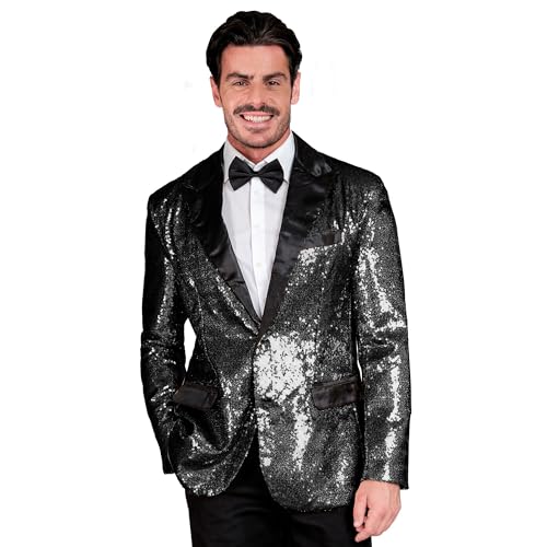 W WIDMANN MILANO Party Fashion - Pailletten Jackett für Herren mit Satinkragen, Sakko für Silvester Party, Disco, Karneval