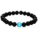 Top Plaza Jewelry - Black Lava Rock Beads Matte Agate Beads Elastic Energy Bracelet with 1 Red-Yellow Amber Bead