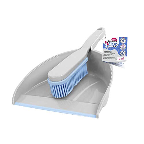York Hand Brush and Shovel for Cleaning - Rubber Bristles Dustpan Set for Dirt, Hair and Dust Rubber Broom Sweeping Set (30 x 20 x 6), Grey Blue