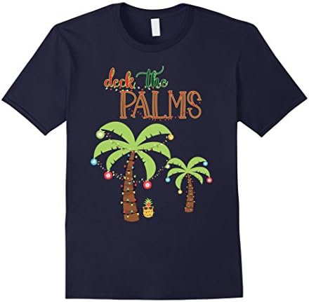 Mens Tropical Christmas T Shirt-Beach Family Holiday Vacation Tee Medium Navy