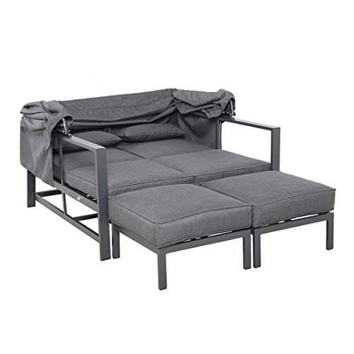 OUTLIV. Daybed Atlanta, mit Dach Doppelliege für Garten & Terrasse, Aluminium & Olefin, Verstellbare Rückenlehne, Abnehmbares Sonnendach, Anthrazit/Grau – Bild 5