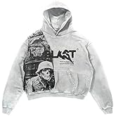 Sudiup Y2K Hoodie Gothic Casual Alphabet Blast Print Pattern Skull Fashion Hoodie Men Harajuku Men Clothing