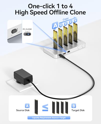 ORICO Caja de Clonación para SSD M.2 SATA, Estación de Acoplamiento de Aluminio con 5 Bahías para Discos Duros, Estación de Clonación sin Conexión USB 3.0 para SSD M.2 2230/2242/2260/2280/22110 - M55