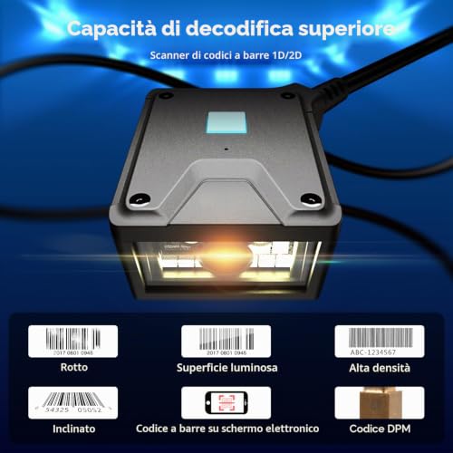 NetumScan 2D Barcode Reader Fixed Mount for Industrial Engine 1D/2D/QR Code Reader with USB Port Auto Induction Scan Suitable for Self-Service Terminals and Lines