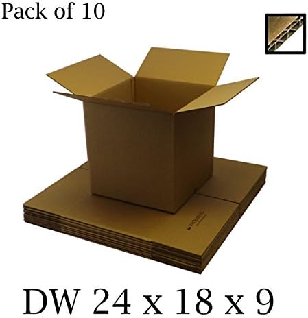 10 x Double Wall Brown Cardboard Boxes Packaging Postal, Mailing & Storage Strong Containers Flat Packed Corrugated Cartons House Moving / Removals – All Sizes Available (24" x 18" x 9" / 640 x 457 x 229mm)