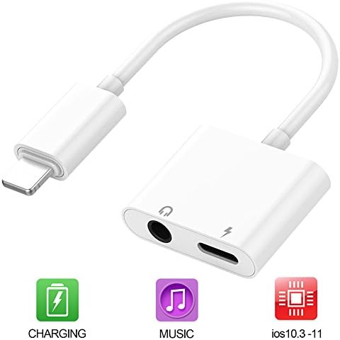 Iphone 8 adapter dongle headphone adapter 2A fast charging. Headphone splitter Supports the latest IOS systems. Charging and listening to music at the same time (no microphone function) (white)