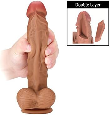 Doble capa Consolador 8 pulgadas pene de silicona realista realista con ventosa fuerte, juguete del sexo para la masturbación femenina (Flesh3)