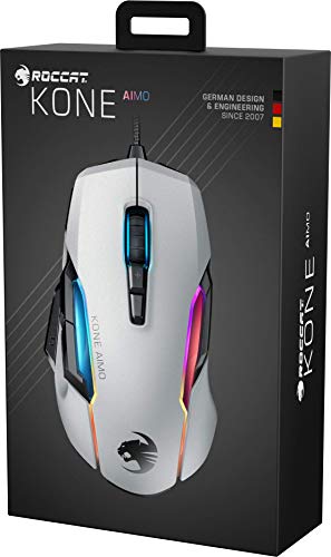 ROCCAT Kone AIMO Remastered PC Gaming Mouse, Optical, RGB Backlit Lighting, 23 Programmable Keys, Onboard Memory, Palm Grip, Owl Eye Sensor, Ergonomic, LED Illumination, Adjustable to 16,000 DPI-White