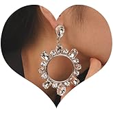 Chargances Dainty Large Glitter Rhinestone Dangle Hoop Earrings Sparkly Simulated Diamond Earrings Circle Crystal Statement Drop Earrings for Women Gift Party Festival