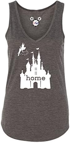 DisGear Disney Castle is My Home V-Neck Ladies Tank (X-Large, Dark Heather Grey)