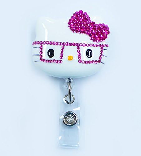 LOVEKITTY 3D Hello Cutie Nerd Kitty Inspired Rhinestone Badge Reel/Name Badges/ID Badge Holder (Fuchsia)