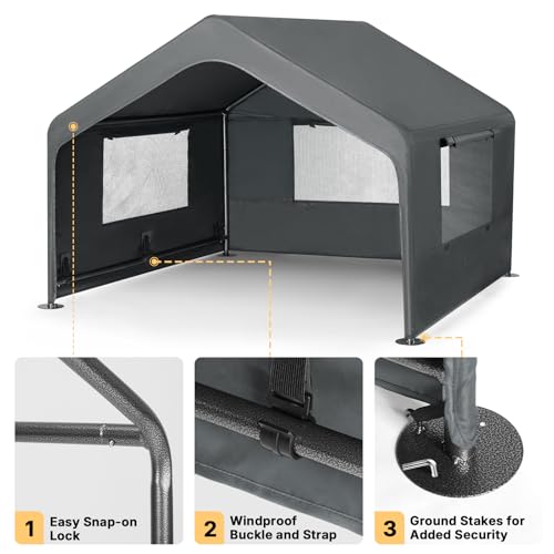 Veehoo Extra Large Dog House Outdoor with Elevated Dog Bed, Outside Dog Tent, Weatherproof Dog Shade Shelter and Raised Bed Combo for Pets or Stray Animals, Grey, 124L x 124W x 99H cm