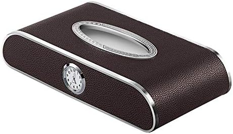 YZPZJH Clock leather tissue box rectangular, decorative bath towel tissue holder - rectangular napkin tray - bottom slider - elegant bathroom decoration (color : BROWN)