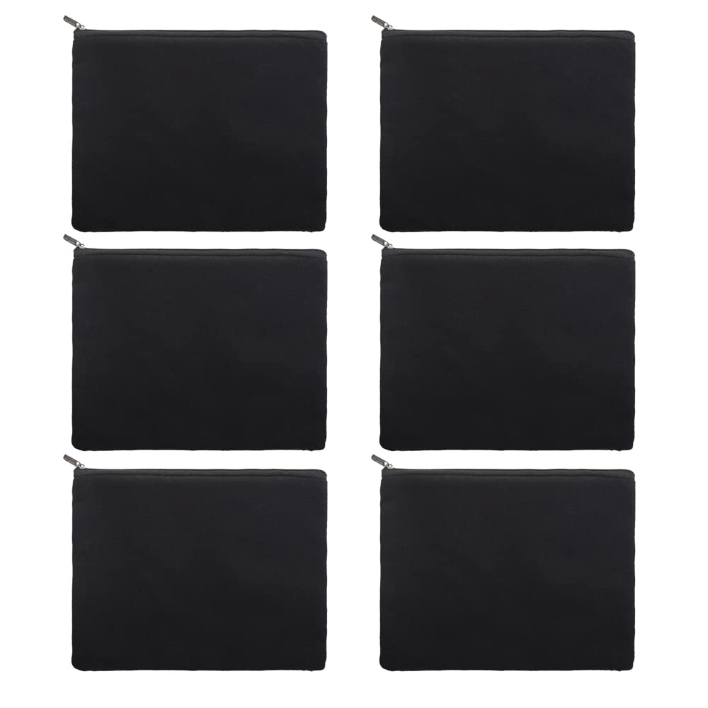 Aspire 6-Pack Black Cosmetics Bag with Zipper, Multi-Purpose Travel Toiletry Bag, 8 x 6 Inch
