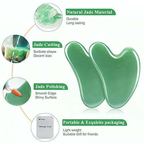 Gua Sha Facial Tools, 2 Pack Guasha Tool for Face, Natural Jade Gua Sha