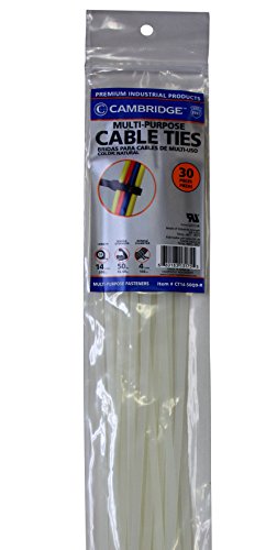 Cambridge Cable Ties Zip Ties 14 Inch 75 Lb Standard Duty 30 Pieces Natural UL Listed Contractor Quality Industrial Strength