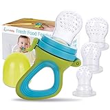 Fresh Food & Fruit Pacifier Baby Feeder – 3 Different Sized Silicone Pacifiers | Great Baby Teether | Childproof Side Clip to Keep Pacifier Securely Closed | Silicone Sac Feeder