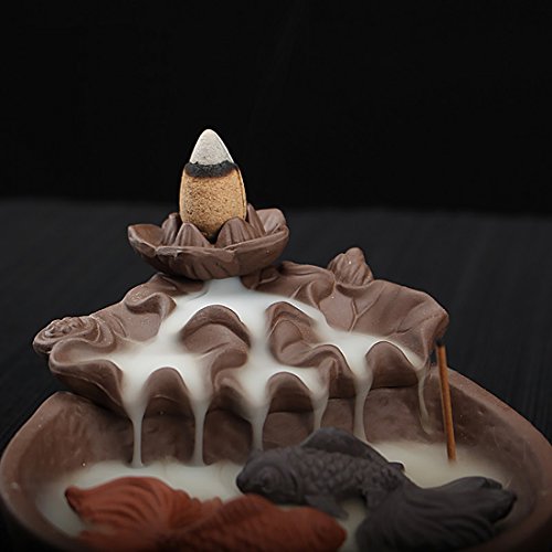 NewEGG Two Fishes Ceramic Purple Clay Smoke Backflow Incense Cone Sticks Burner Holder - Thumbnail 2