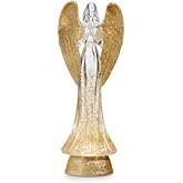 RAZ Imports Lighted Angel with Gold Swirling Glitter Figurine, 13.25-inch Height, Christmas Decor