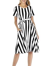 YuanRoad Vestido de manga corta para mujer, liso, informal, estilo Midi