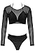 Meyeeka Long Sleeve Plus Size Swimwear Halter 3PCS Rash Guard Swimsuit for Women Black