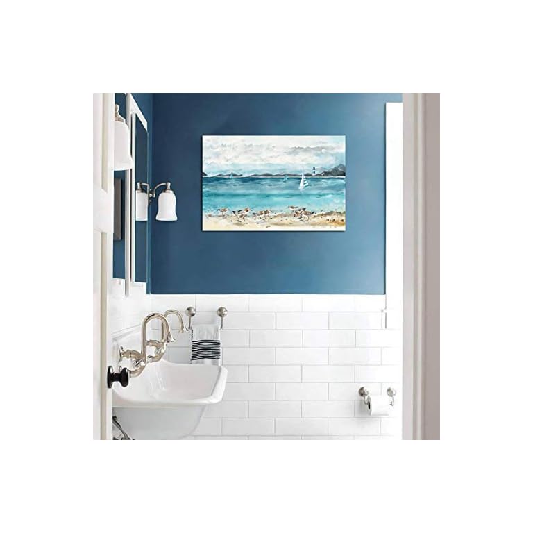 Bathroom Decor Beach Wall Art Ocean Lighthouse Seabird Paintings Artwork for Walls Beach Theme ...