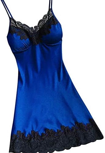 Women Lingerie Satin Lace Patchwork Sleepwear Ladies Camisole Nightwear with Chest Pads Nightdress by FAPIZI