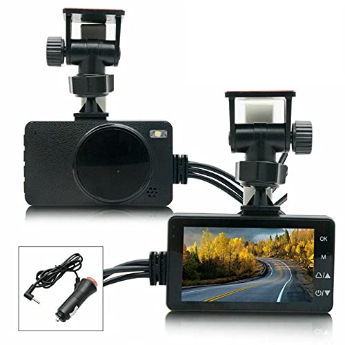 Motorcycle Dash Cam, Baceyong Car Camera Video DVR Camcorder with HD With IP68 Front Camera 1280 * 720P and Rear Camera 640 * 480P, 140° Wide-Angle 3” Screen Display