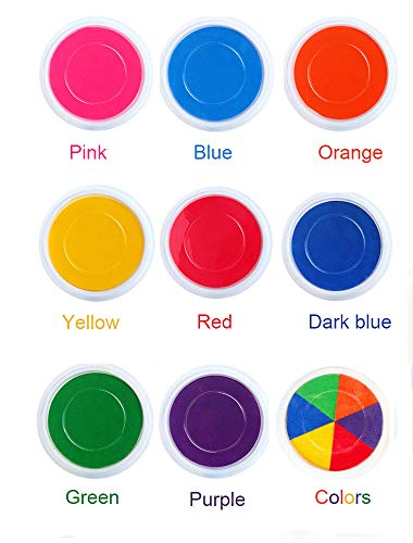 Craft Large Ink Pad Stamps Partner DIY Color, Washable Rainbow Finger Ink Pad for Fingerprints Birth Footprint Rubber Stamps for Office Usage Kids Gift (Set of 9) ...