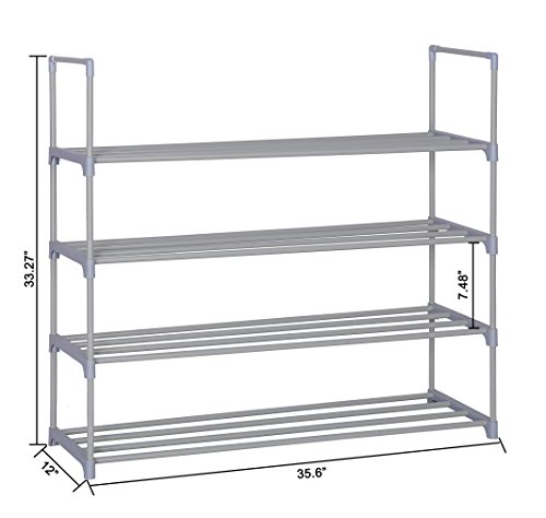 Homebi 4-Tier Shoe Rack Metal Shoe Tower 20-Pair Shoe Storage Organizer Unit Entryway Shelf Stackable Cabinet with 4 Tiers Durable Metal Shelves,35.6" W x 12.0" D x 33.27" H (Grey)