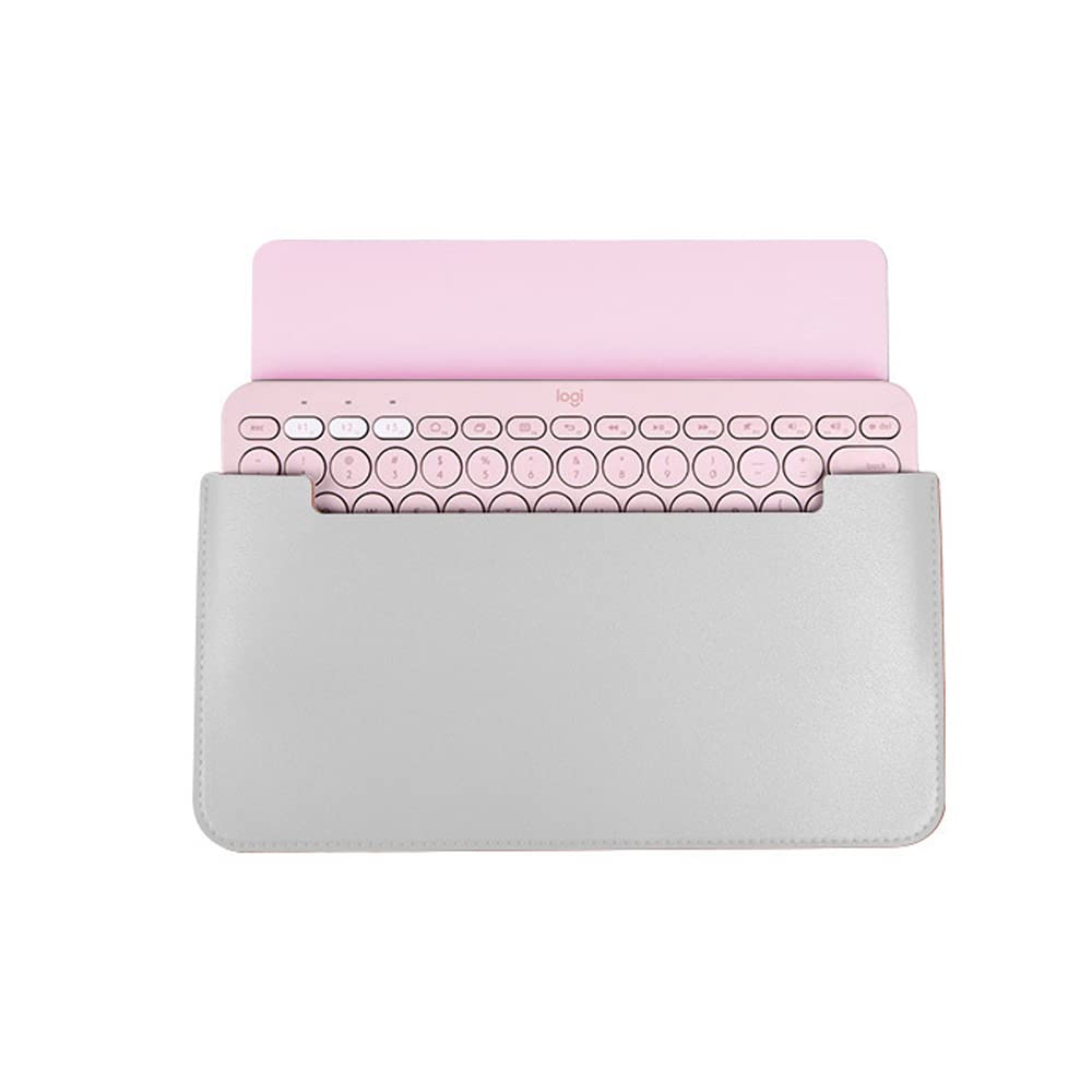 Hosoncovy PU Leather Portable Keyboard Carrying Case Storage Bag Travel Case Dustproof Protective Case for Logitech K380 Multi-Device Bluetooth Keyboard (Silver)