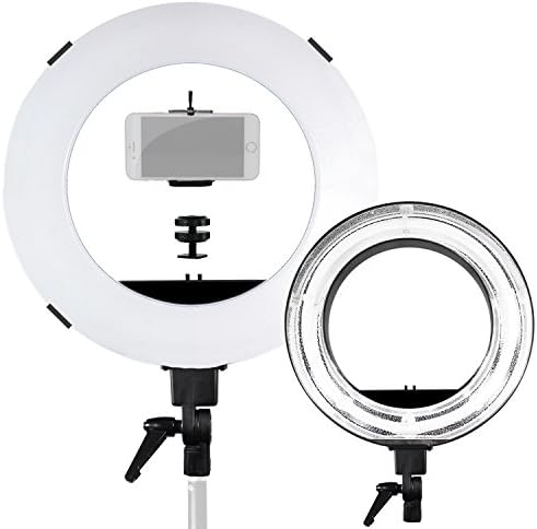 Lusana STUDIO 14-inch Continuous Non-Dimmable Fluorescent RingLight with Cellphone Holder and White Diffuser for Photography Studio, Makeup and Photo Video Shooting, LNA1021-EYLS1120
