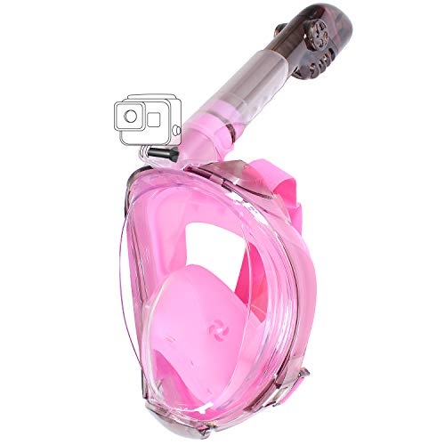 COSVII Snorkel Mask Full Face, Diving Mask with 180° Panoramic View & Detachable Camera Mount, Anti Fog & Anti Leak, Swimming Mask with Adjustable Head Straps for Adults (Pink, Small/Medium) - Thumbnail 7