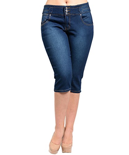 Simplicity Womens Plus Size Dark Blue Stretch Denim Skinny Capri Jeans, US 22