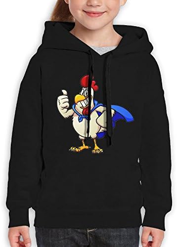 Grass8 Chicken With The Thumb Sticking Out Youth Custom Hoodie 100% Cotton Fashion Keep Warm Sweatshirt Hooded Pullover For Girls & Boys M Black