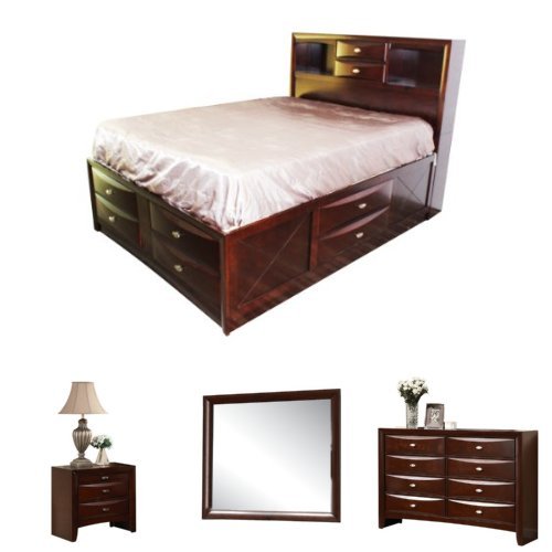 Acme Furniture Ireland Queen Bed 4-Piece Bedroom Set with Storage, Espresso