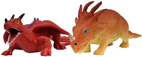 Dinosaur Toys,FEIDIAN,Dinosaur Figure Christmas Gift soft-touch stretchable made of TPR material and EPS filling material ,absolutely environmental material.1 pack of 2:Styracosaurus & Dragon