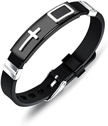 Aienid Stainless Steel Bracelet for Men Bangle for Women Cross The Honor of Knight Mesh Chain Silver 21CM Adjustable