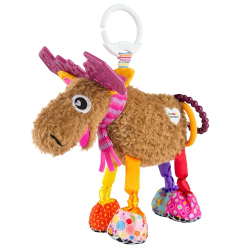 Lamaze Clip On Car Seat and Stroller Toy - Muffin the Moose - Crinkle Sensory Toys for Babies on the Go - High Contrast Travel Toys for Infants - Ages 0 Months and Up