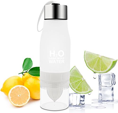 Lemon Water Bottle Leak Proof - BPA Free 24OZ Fruit Water Bottle for Sport (White)