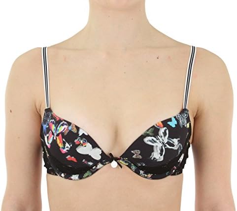 CXL Papillon Underwire Plunge Bra, Lace Accent, Black Butterfly Print, Size 34C