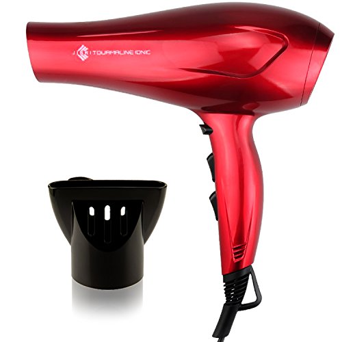 JINRI Hair Dryers Professional Blow Dryer 1875w Powerful Tourmaline Negative Ionic Hairdryers Light Weight Hairdressing salon blowdryers Portable Travel Hanging Ring & ALCI plug - RED JR-021