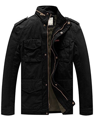 Wenven men s stand collar cotton field jacket (black, m…