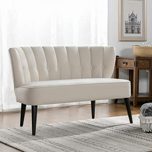 Jennifer Taylor Home Becca Channeled Tufted Settee, Sky Neutral