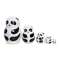 Glamorway 5-Nesting Cute Wooden Nesting Dolls Matryoshka Animal Russian Doll Christmas Gift (Panda)